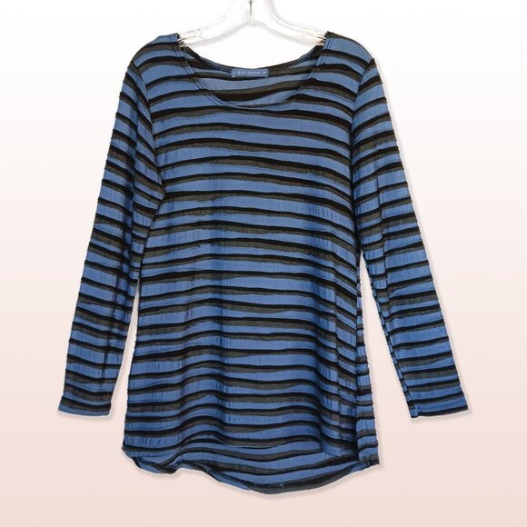 Cut Loose Blue Black Textured Stripe Tunic Top Rayon Blend Long Sleeves Size S - Picture 1 of 7